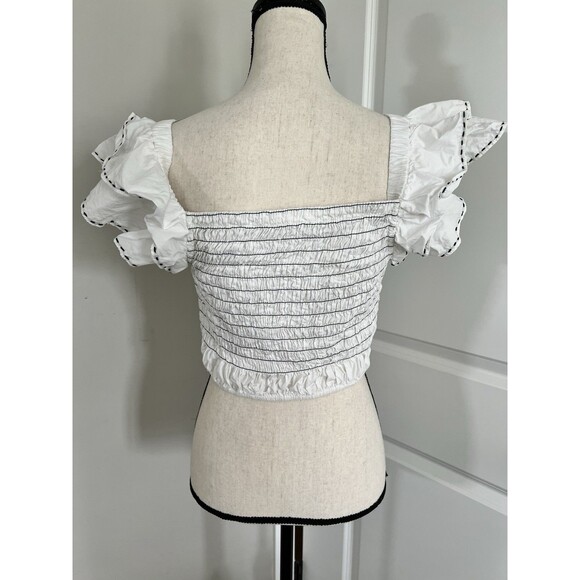 Anthropologie Smocked Crop Top White With Black Stitching Medium EUC - Picture 4 of 9